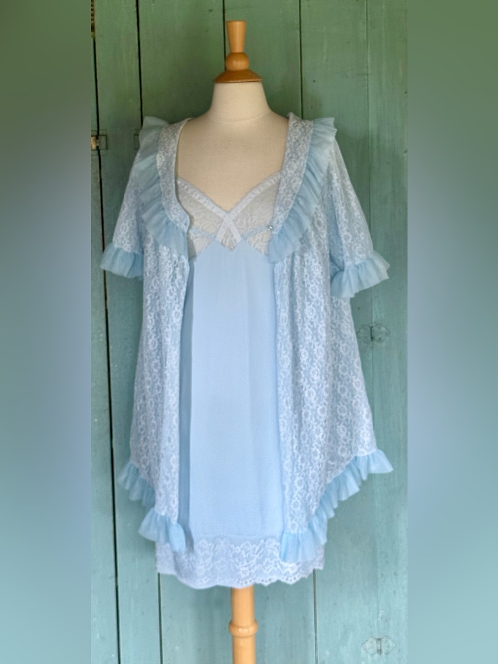 VTG 60s GMc 3 Psc Shorty Babydoll Peignoir Set Lingerie Nylon Bridal Glam L(M)